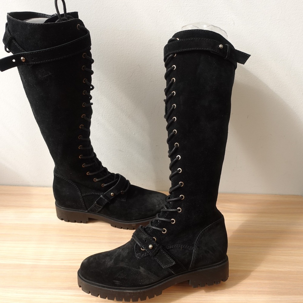 Dolce Vita Womens Boots 6 M Black Suede Knee High Platform Lug Sole Gothic NEW